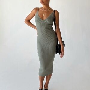 Princess Polly Ribbed Midi Dress in Sage
